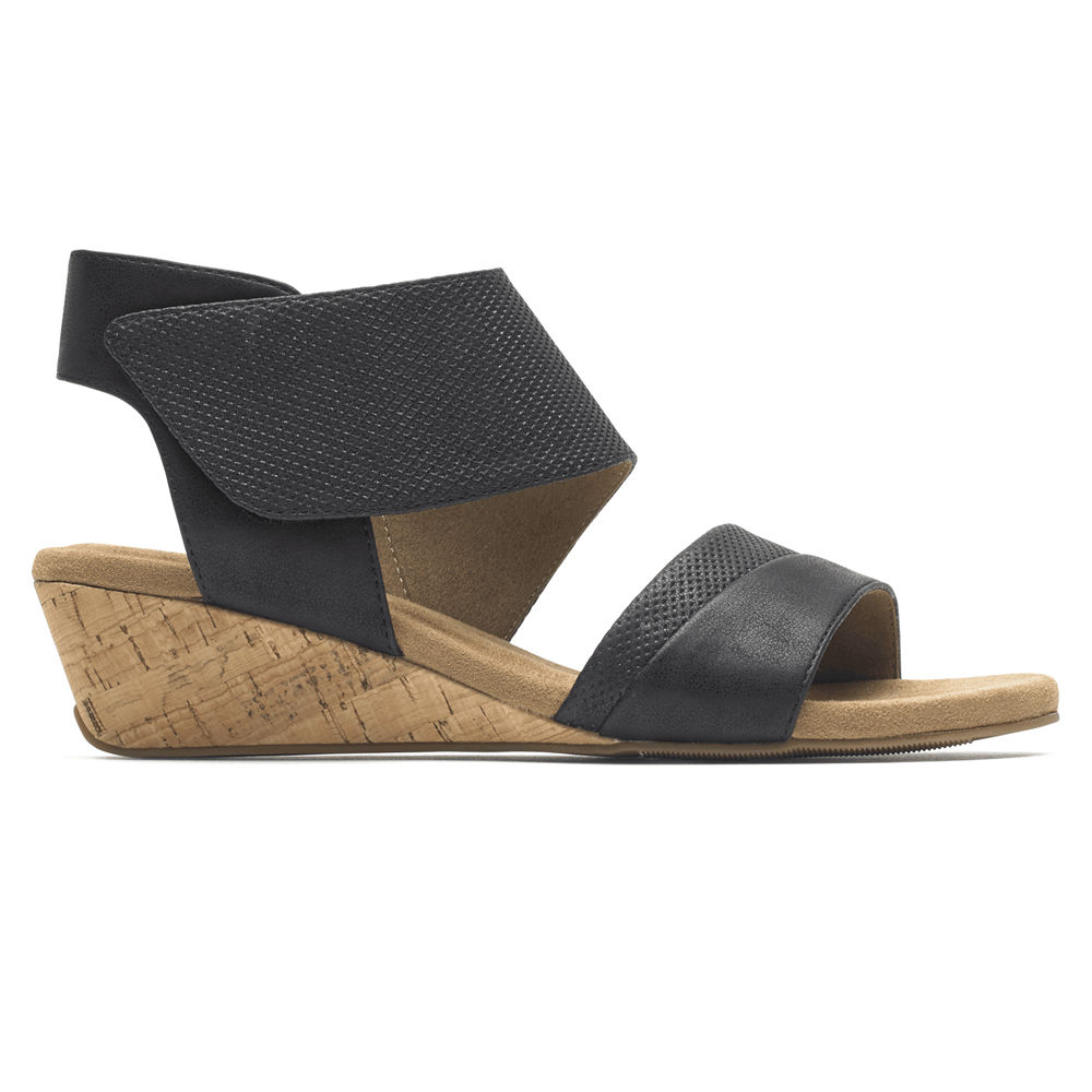 Rockport Sandals For Womens Black - Calia Mid Wedge Cuff - GZ5216930